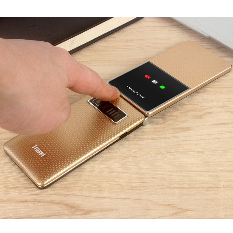 Extra Slim Light Old Man Flip Cellphone Dual Display Fast Dial Large Key Black List No FM Folder Senior Mobile Phone