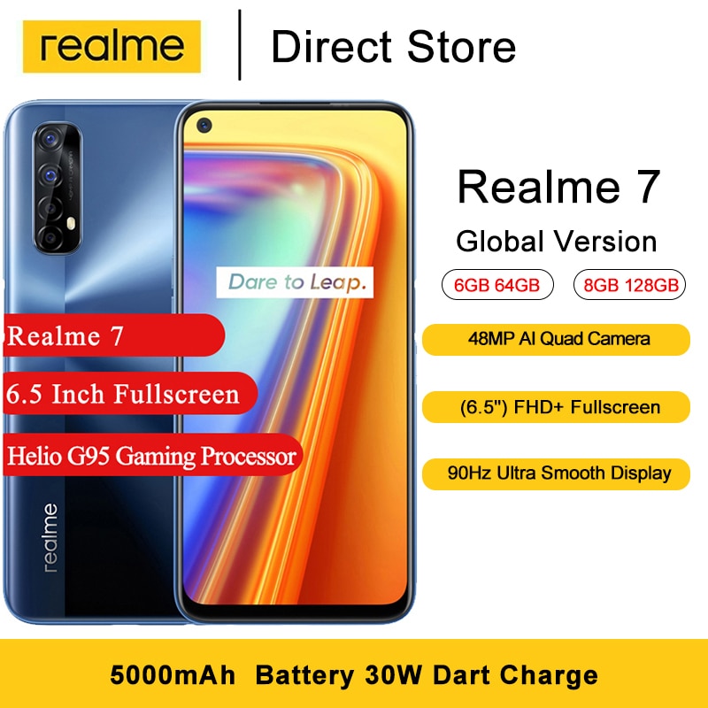Realme 7 Global version NFC Mobile Phones 6.5'' FHD+ Helio G95 Gaming Octa Core 16MP Front Camera 5000mAh Android Smartphone