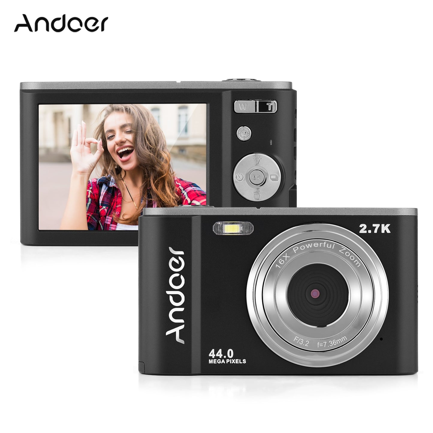 44MP 2.7K 2.88inch IPS Screen 16X Zoom Face Detection Built-in Mini Digital Camera