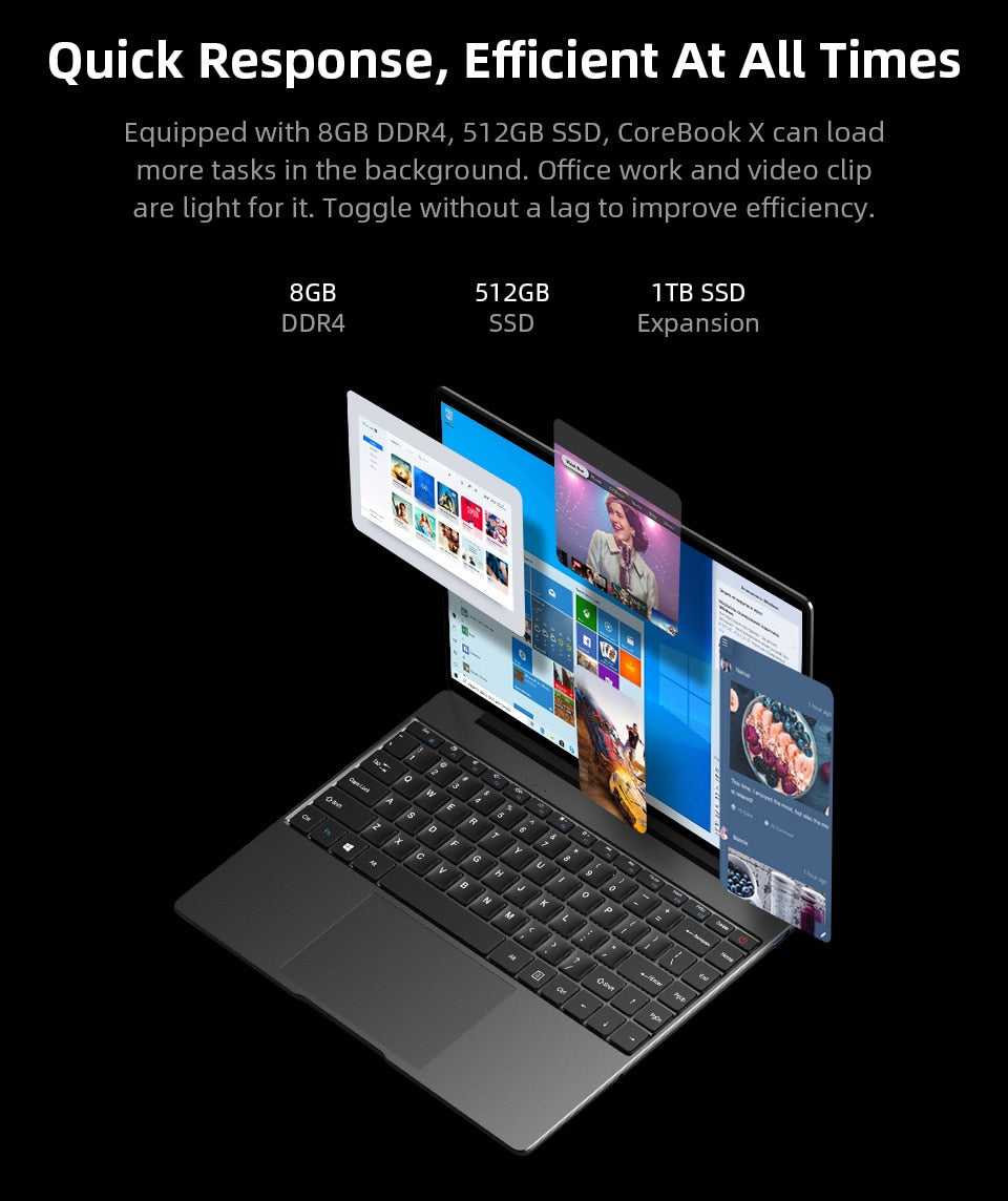 CHUWI CoreBook X Intel Core i5-8259U Laptops 14 Inch 2160x1440 Resolution DDR4 8GB 512GB SSD Winddows 10 Computer 46.2W Battery